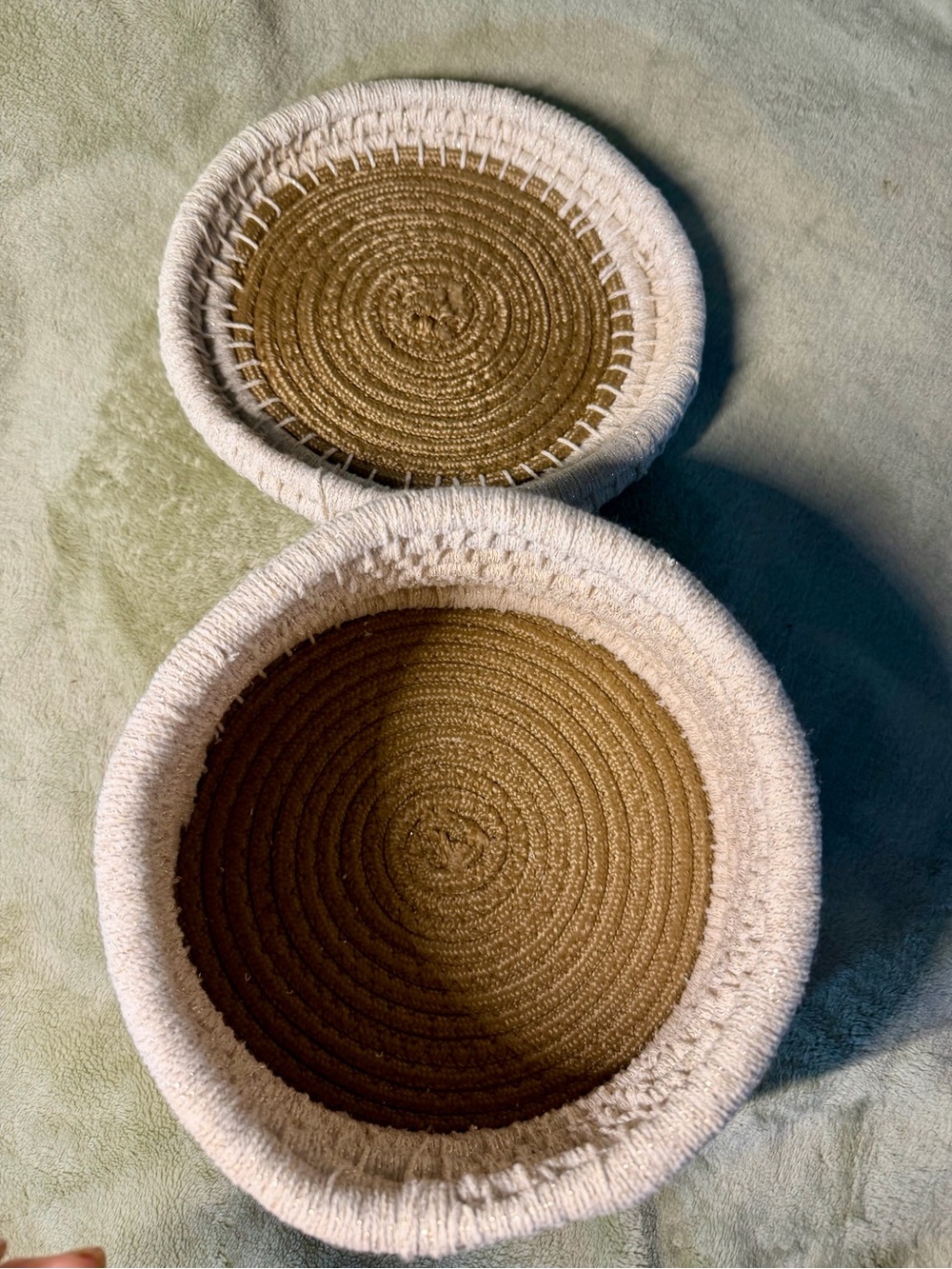 Handmade Art Coiled Basket  with Lid and embellishments of beading and shells - Picture 15 of 15